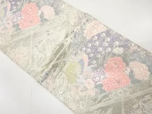 孔雀に牡丹・菊模様織り出し　袋帯